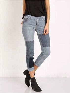 FREE PEOPLE Patchwork Women’s Jeans Button Fly Skinny Straight size 24